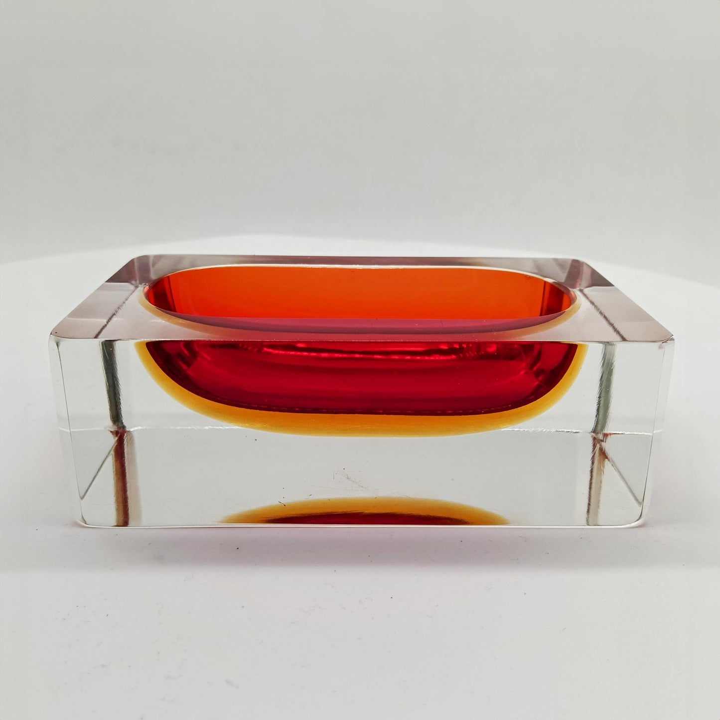 1960s Rare Rectangular Ashtray or Catch-all in Murano Glass by Flavio Poli for Seguso with faceted lateral sides. Made in Italy.