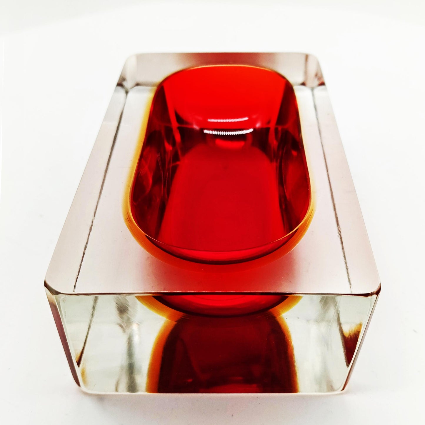 1960s Rare Rectangular Ashtray or Catch-all in Murano Glass by Flavio Poli for Seguso with faceted lateral sides. Made in Italy.