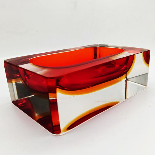 1960s Rare Rectangular Ashtray or Catch-all in Murano Glass by Flavio Poli for Seguso with faceted lateral sides. Made in Italy.