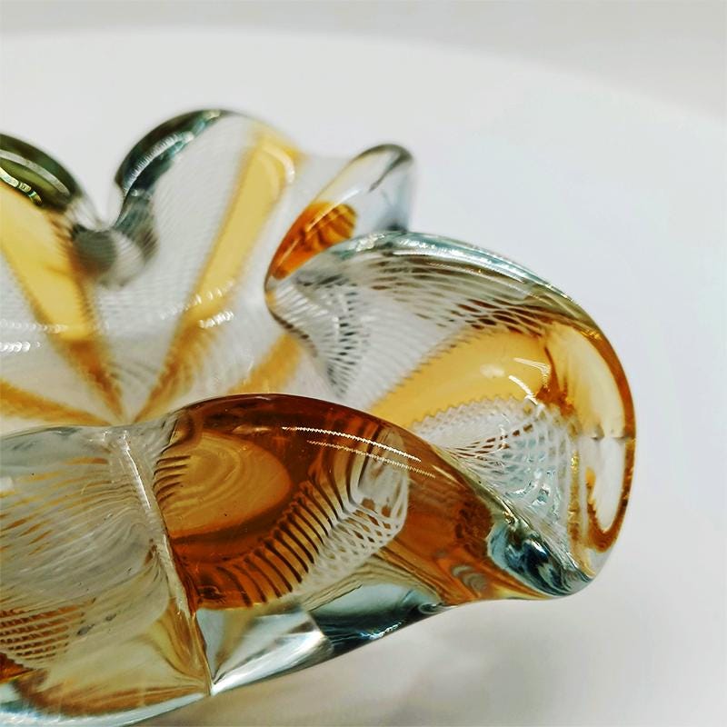 1950s Stunning Rare Ashtray in Hand Worked Murano Glass with reticello filigree.