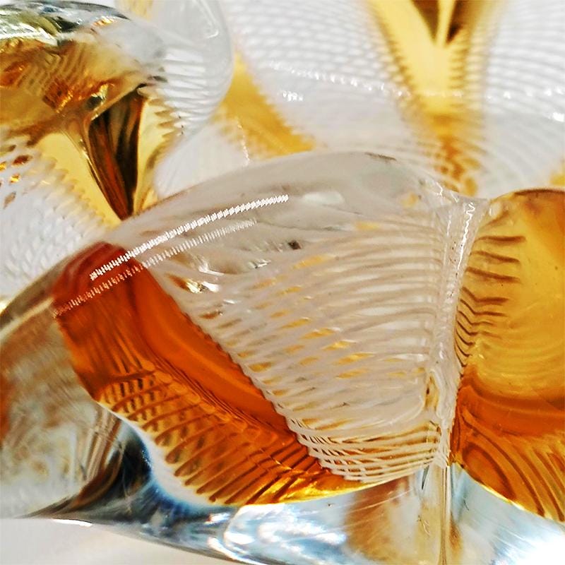 1950s Stunning Rare Ashtray in Hand Worked Murano Glass with reticello filigree.