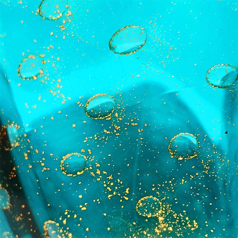 1960s Turquoise Vase / Centerpiece in Hand Worked Murano Glass with Gold colored finishes. - Made in Italy.