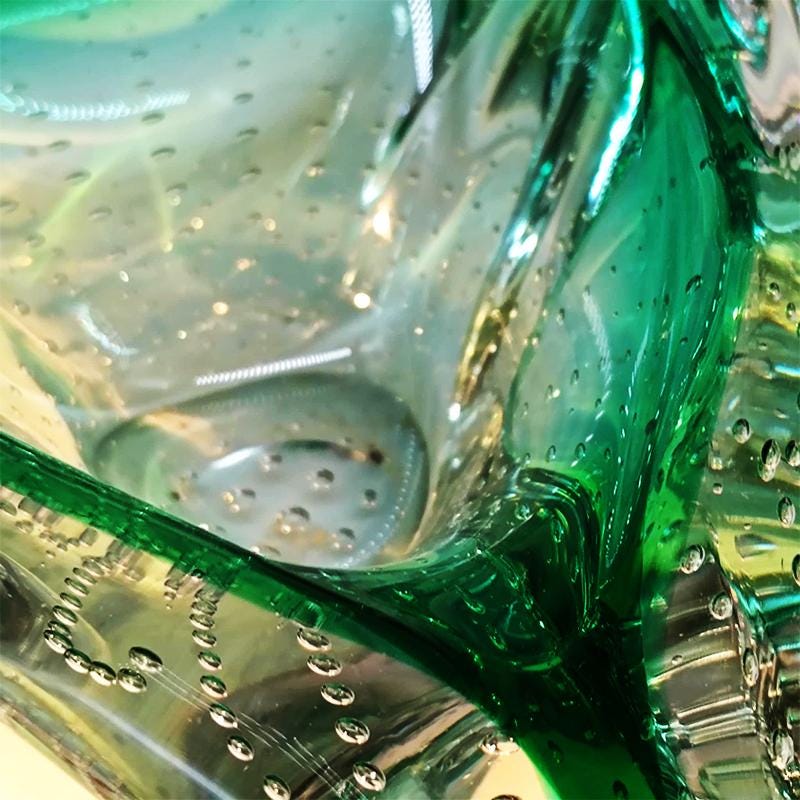 1960s Big Triangular Ashtray or Catch-all in Murano Glass with Air Bubble. Made in Italy.