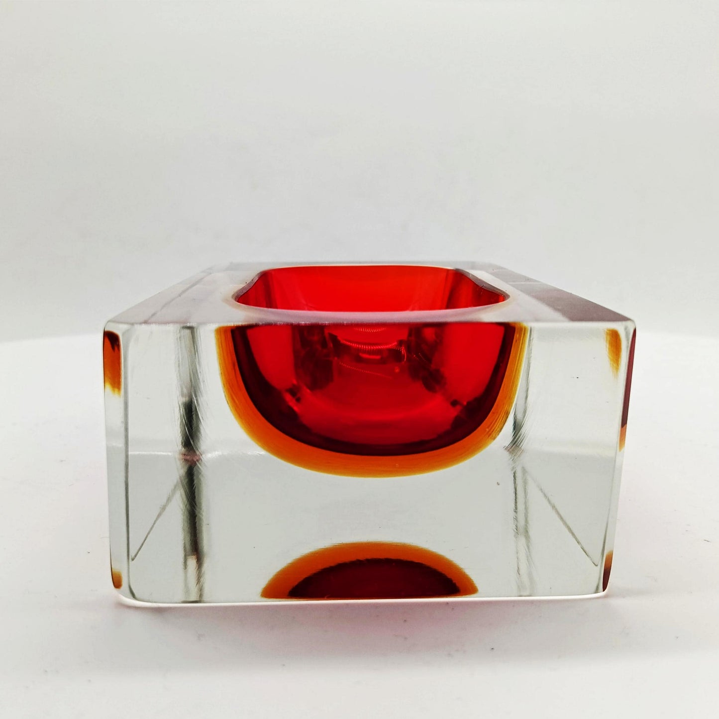 1960s Rare Rectangular Ashtray or Catch-all in Murano Glass by Flavio Poli for Seguso with faceted lateral sides. Made in Italy.