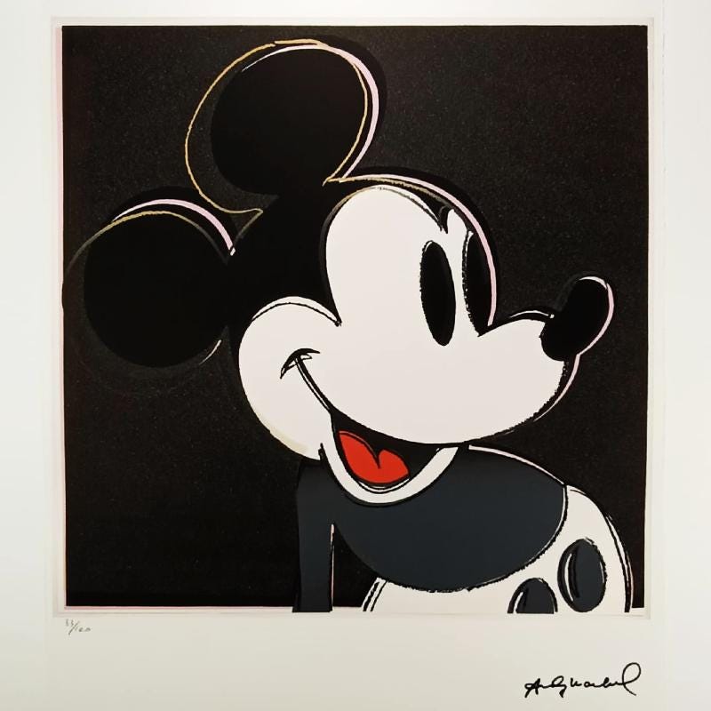 1980s Andy Warhol "Mickey Mouse" Black Limited Series Lithograph - Leo Castelli - New York - Numbered in Pencil.