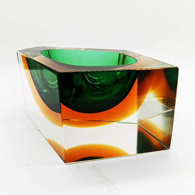1960s Rare Multifaceted Asymmetrical  Ashtray or Catch-all in Murano Glass by Flavio Poli for Seguso. Made in Italy.