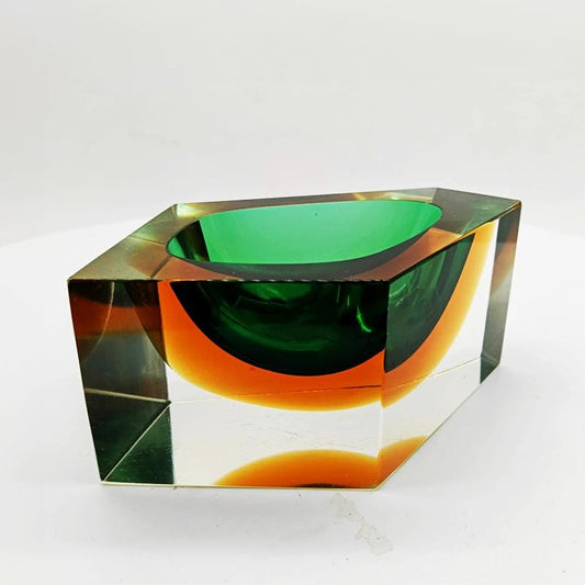 1960s Rare Multifaceted Asymmetrical  Ashtray or Catch-all in Murano Glass by Flavio Poli for Seguso. Made in Italy.