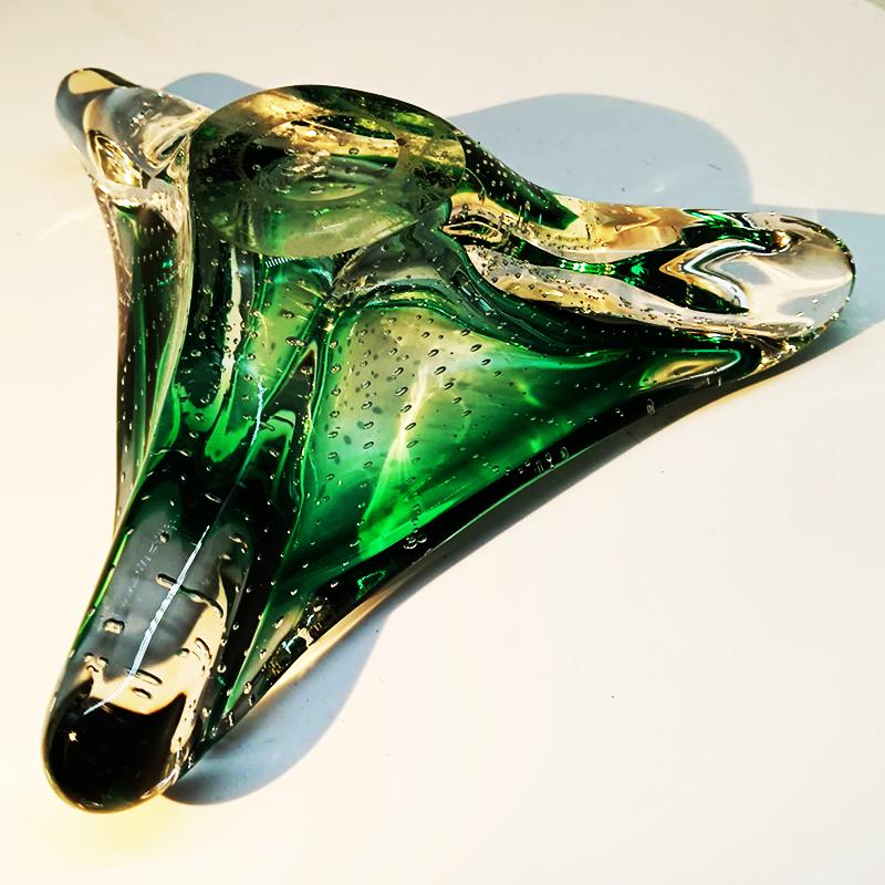 1960s Big Triangular Ashtray or Catch-all in Murano Glass with Air Bubble. Made in Italy.