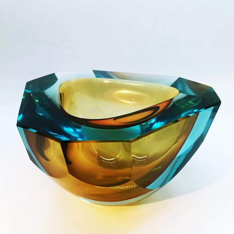 1960s Big Multifaceted Geode - Ashtray in Murano Glass by Flavio Poli for Seguso. Made in Italy