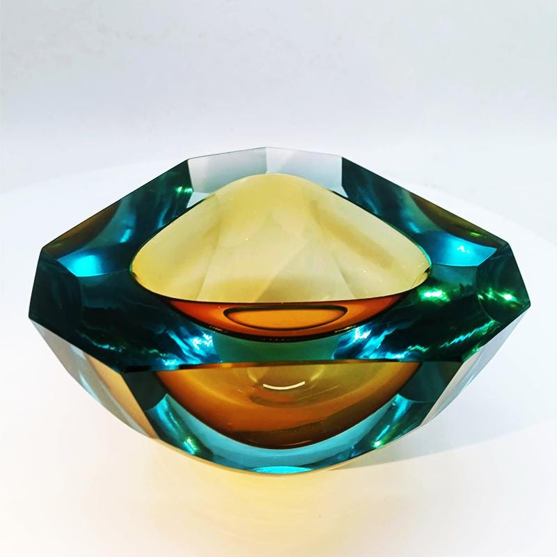 1960s Big Multifaceted Geode - Ashtray in Murano Glass by Flavio Poli for Seguso. Made in Italy