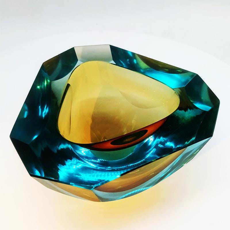 1960s Big Multifaceted Geode - Ashtray in Murano Glass by Flavio Poli for Seguso. Made in Italy