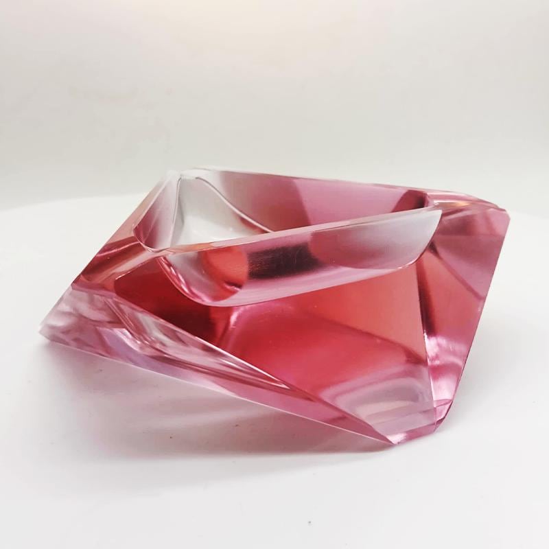 1960s Pink Multifaceted Ashtray or Catch-all in Murano Glass. Made in Italy.