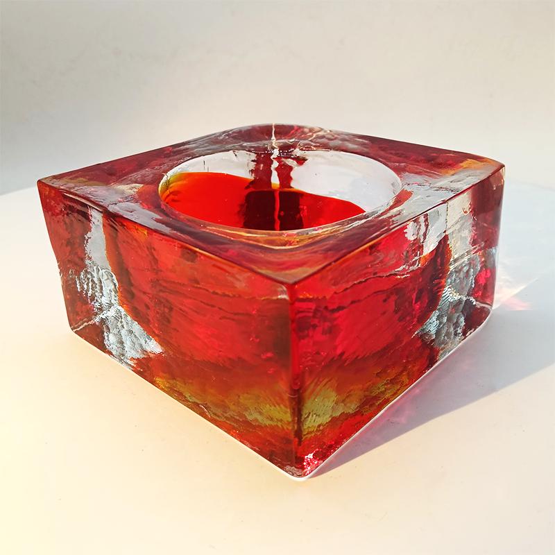 1960s Big Square Ashtray or Catch-all in Handcrafted Murano Glass by Mandruzzato.