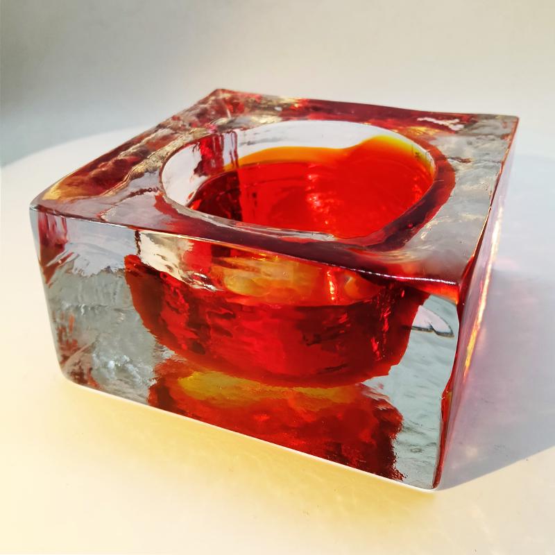 1960s Big Square Ashtray or Catch-all in Handcrafted Murano Glass by Mandruzzato.