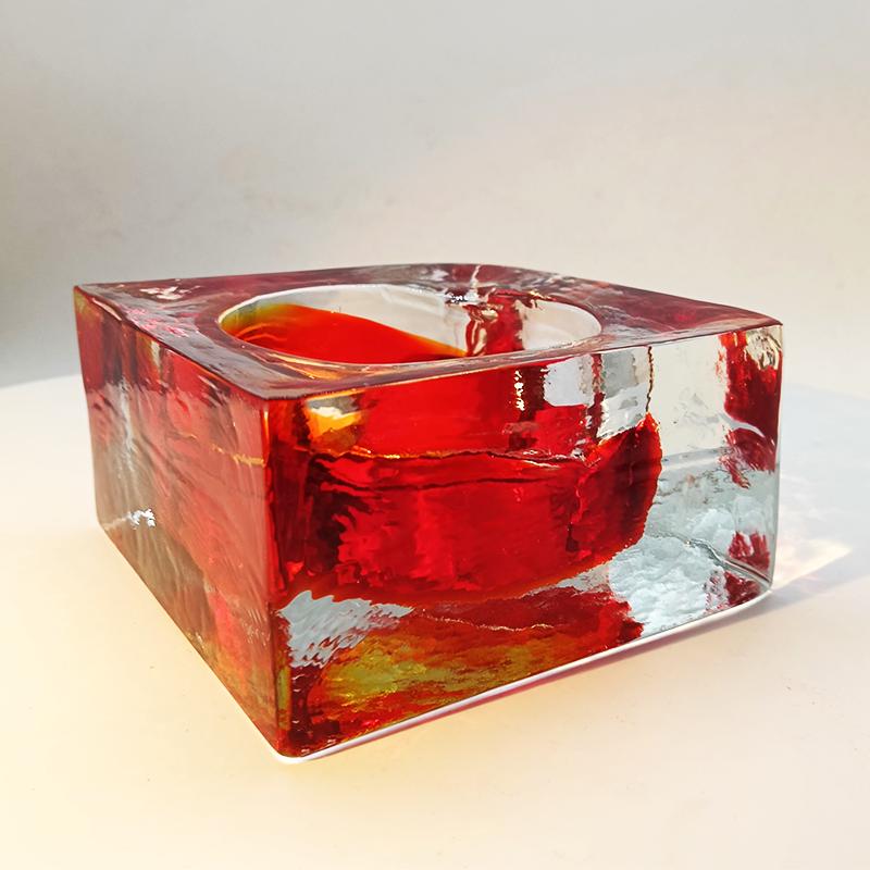 1960s Big Square Ashtray or Catch-all in Handcrafted Murano Glass by Mandruzzato.