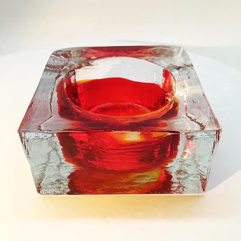 1960s Big Square Ashtray or Catch-all in Handcrafted Murano Glass by Mandruzzato.