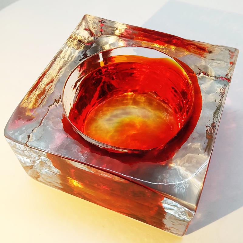 1960s Big Square Ashtray or Catch-all in Handcrafted Murano Glass by Mandruzzato.