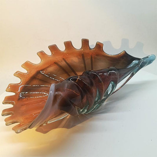 1960s Large Shell Sculpure in Hand - Worked Murano Glass. Made in Italy . 34 cm. / 13.38 inches.