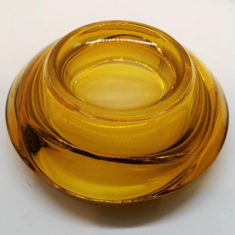 1960s Big Golden Yellow Ashtray or Catch-all in Murano Glass. 17,5 cm. Made in Italy.