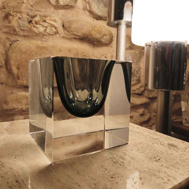 1960s Rare Big Cube Ashtray or Catch-all in Murano Glass by Flavio Poli for Seguso.