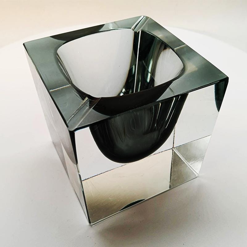 1960s Rare Big Cube Ashtray or Catch-all in Murano Glass by Flavio Poli for Seguso.