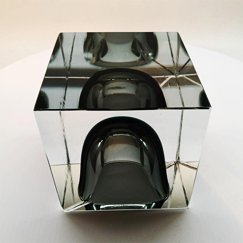 1960s Rare Big Cube Ashtray or Catch-all in Murano Glass by Flavio Poli for Seguso.