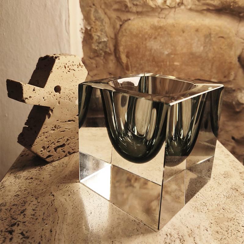 1960s Rare Big Cube Ashtray or Catch-all in Murano Glass by Flavio Poli for Seguso.
