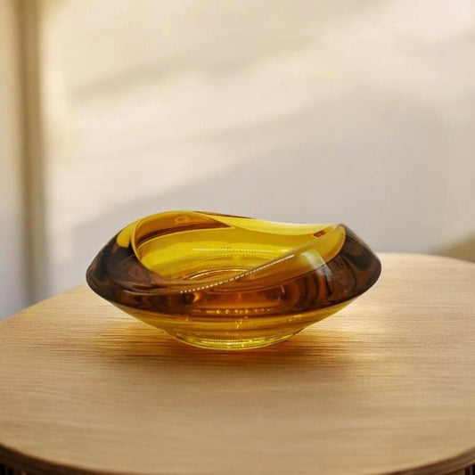 1960s Big Golden Yellow Ashtray or Catch-all in Murano Glass. 17,5 cm. Made in Italy.