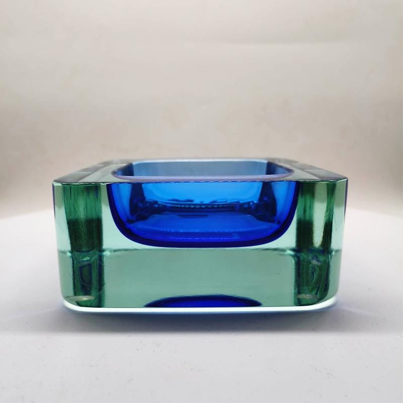 1960s Big Square Handcrafted Astray or Catch all in Murano Glass. Made in Italy.