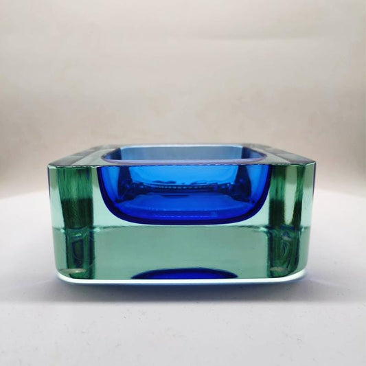 1960s Big Square Handcrafted Astray or Catch all in Murano Glass. Made in Italy.