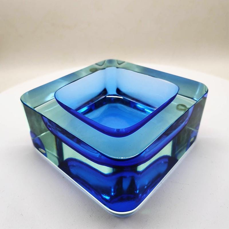 1960s Big Square Handcrafted Astray or Catch all in Murano Glass. Made in Italy.