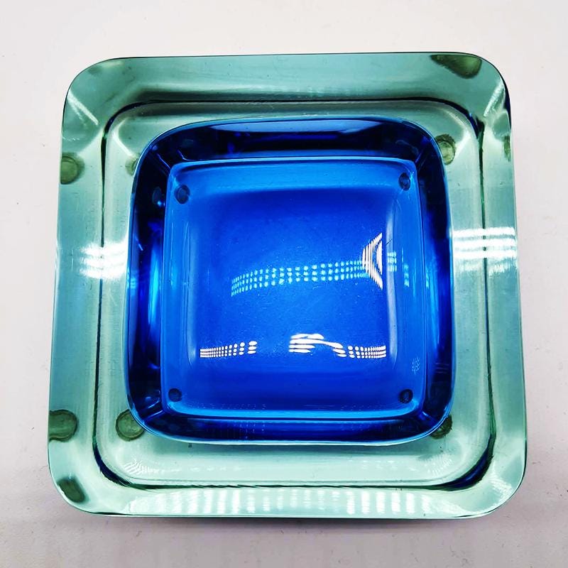 1960s Big Square Handcrafted Astray or Catch all in Murano Glass. Made in Italy.