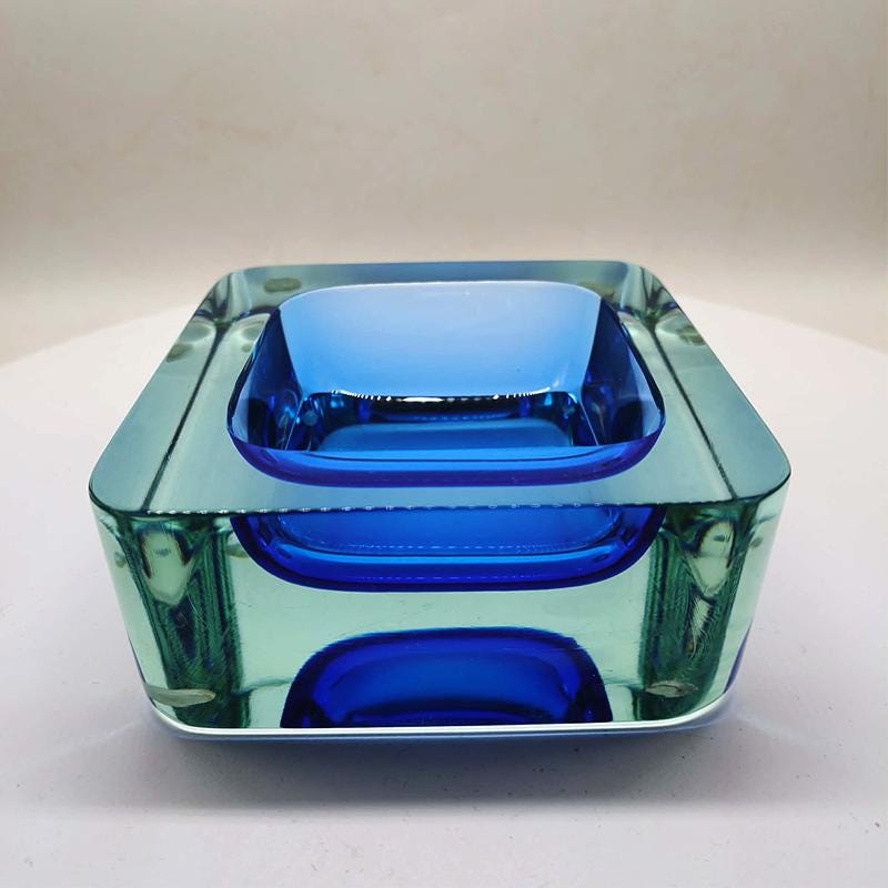 1960s Big Square Handcrafted Astray or Catch all in Murano Glass. Made in Italy.