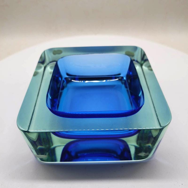 1960s Big Square Handcrafted Astray or Catch all in Murano Glass. Made in Italy.