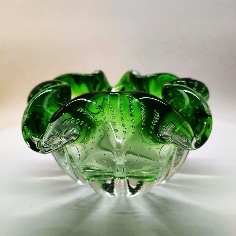 1950s Big Ashtray or Catch-all in Murano Glass with Air Bubble. Made in Italy.