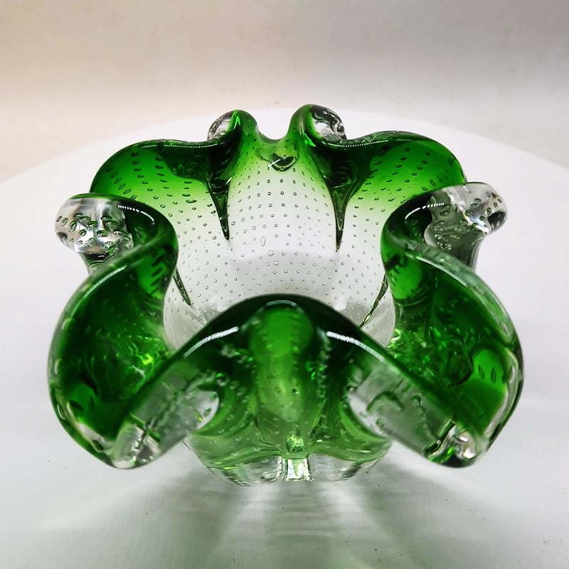 1950s Big Ashtray or Catch-all in Murano Glass with Air Bubble. Made in Italy.