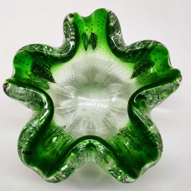 1950s Big Ashtray or Catch-all in Murano Glass with Air Bubble. Made in Italy.