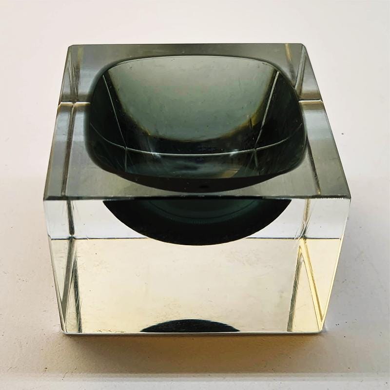 1960s Square Ashtray in Murano Glass Flavio Poli for Seguso with Original Certificate and Label.