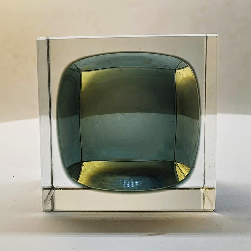 1960s Square Ashtray in Murano Glass Flavio Poli for Seguso with Original Certificate and Label.
