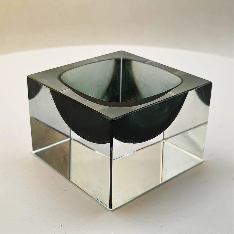 1960s Square Ashtray in Murano Glass Flavio Poli for Seguso with Original Certificate and Label.
