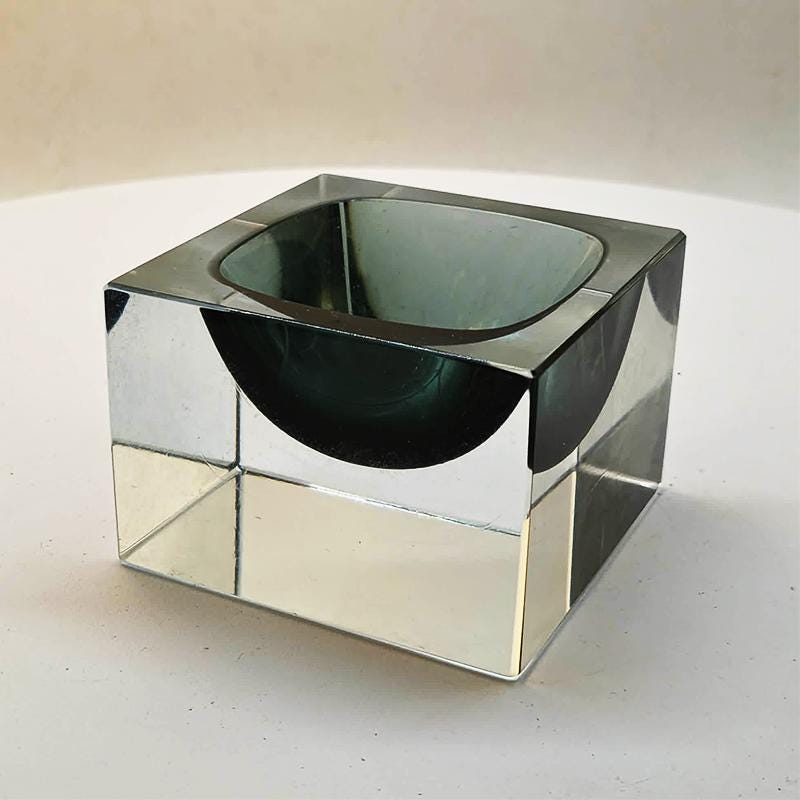 1960s Square Ashtray in Murano Glass Flavio Poli for Seguso with Original Certificate and Label.