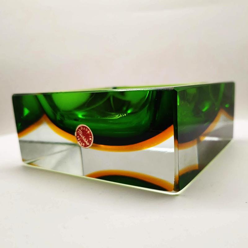 1960s Big Rare Square Ashtray or Catch-all in Murano Glass by Flavio Poli for Seguso. 14 cm / 5.51 inches