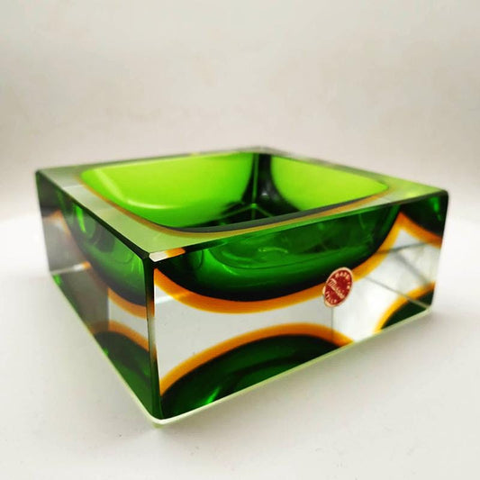 1960s Big Rare Square Ashtray or Catch-all in Murano Glass by Flavio Poli for Seguso. 14 cm / 5.51 inches