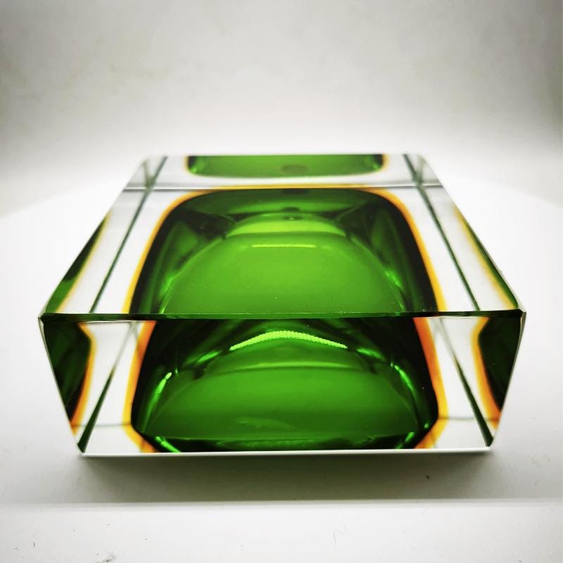 1960s Big Rare Square Ashtray or Catch-all in Murano Glass by Flavio Poli for Seguso. 14 cm / 5.51 inches