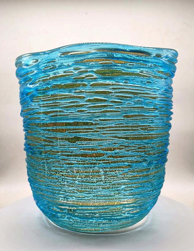 Mid-Century Stunning Vase in hand-worked Murano glass by Sergio Costantini with the rare Original certificate. Made in Murano, Italy.
