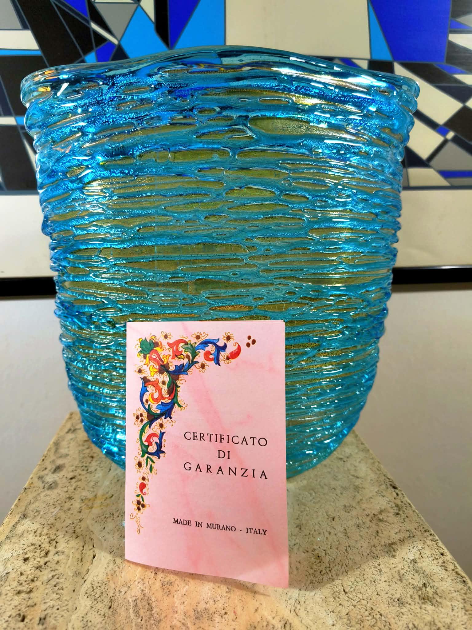 Mid-Century Stunning Vase in hand-worked Murano glass by Sergio Costantini with the rare Original certificate. Made in Murano, Italy.