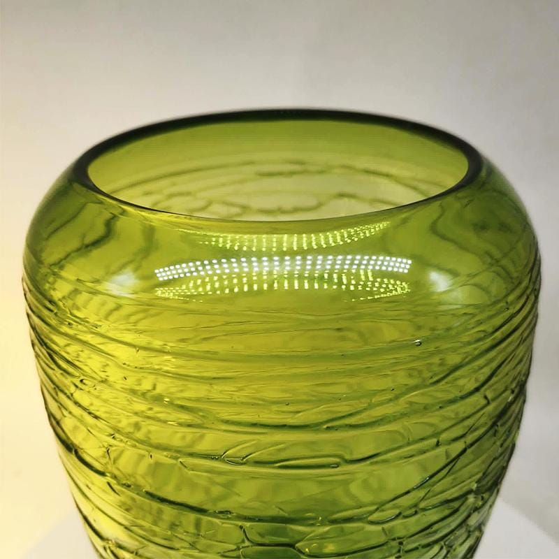 1970s Green Vase in Hand Worked Murano Glass - Made in Italy. 31 h cm / 12.20 h inches.