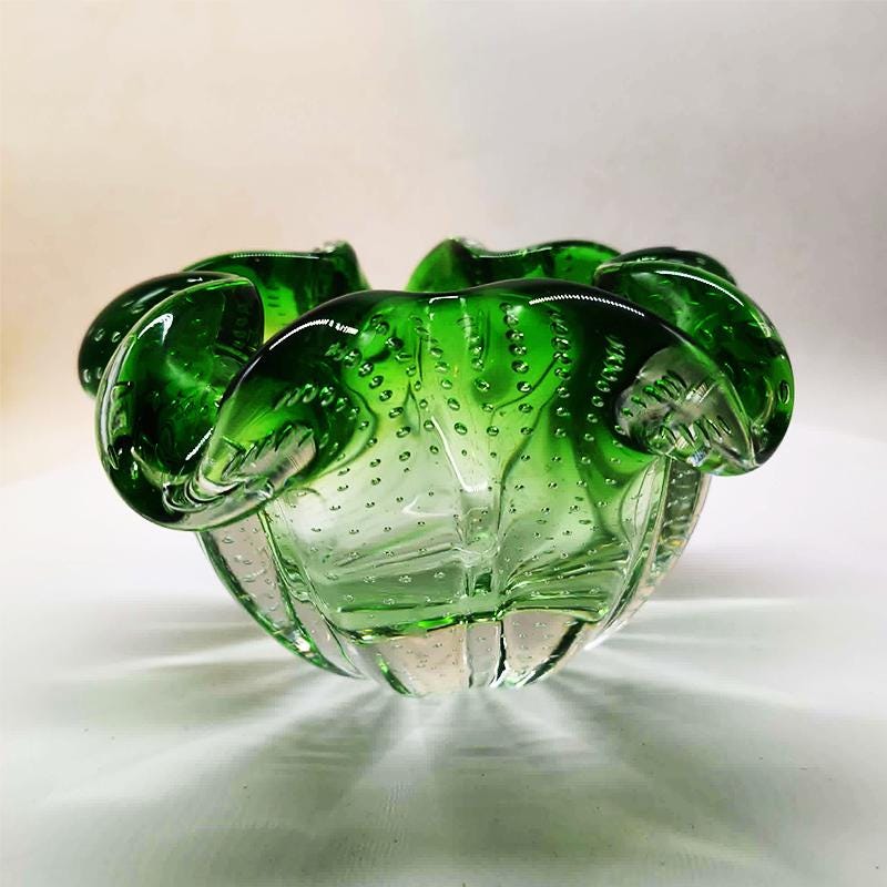 1950s Big Ashtray or Catch-all in Murano Glass with Air Bubble. Made in Italy.