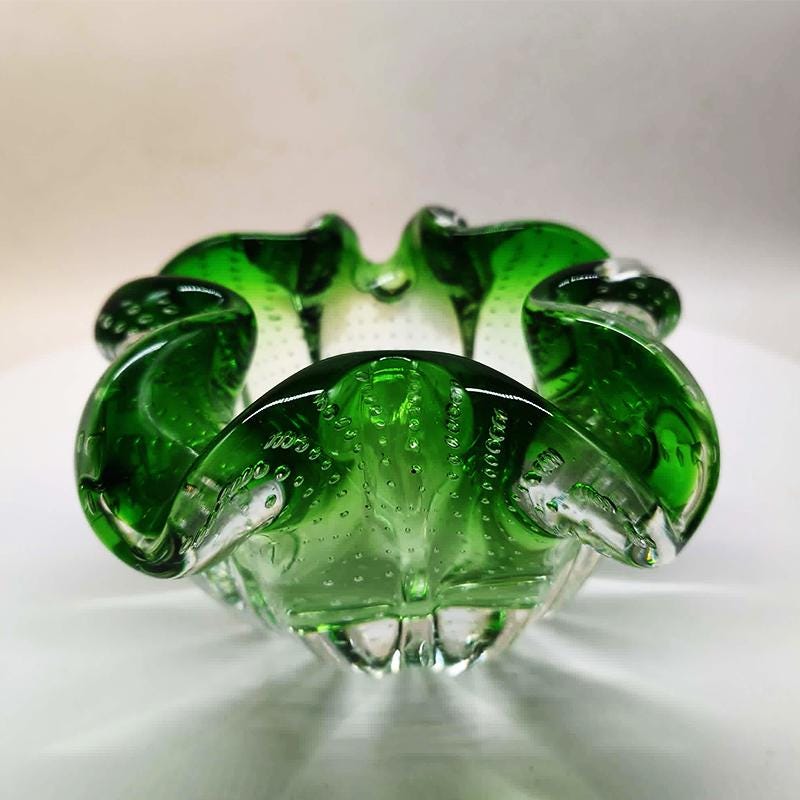 1950s Big Ashtray or Catch-all in Murano Glass with Air Bubble. Made in Italy.