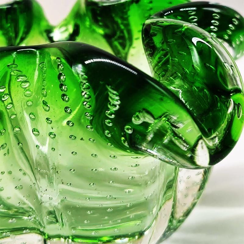 1950s Big Ashtray or Catch-all in Murano Glass with Air Bubble. Made in Italy.